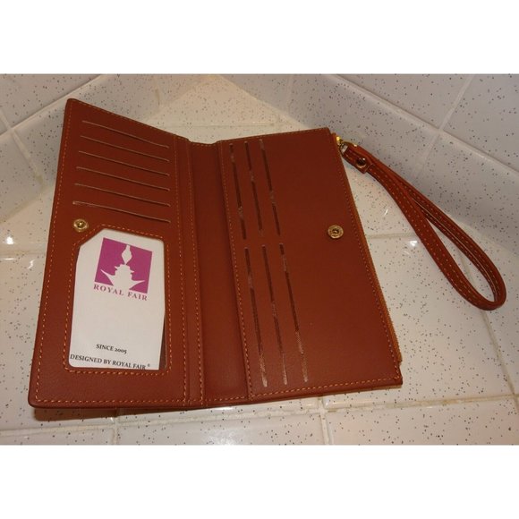 Royal Fair Brown Wallet Clutch w/ Hand Strap money holder bow - Picture 8 of 12